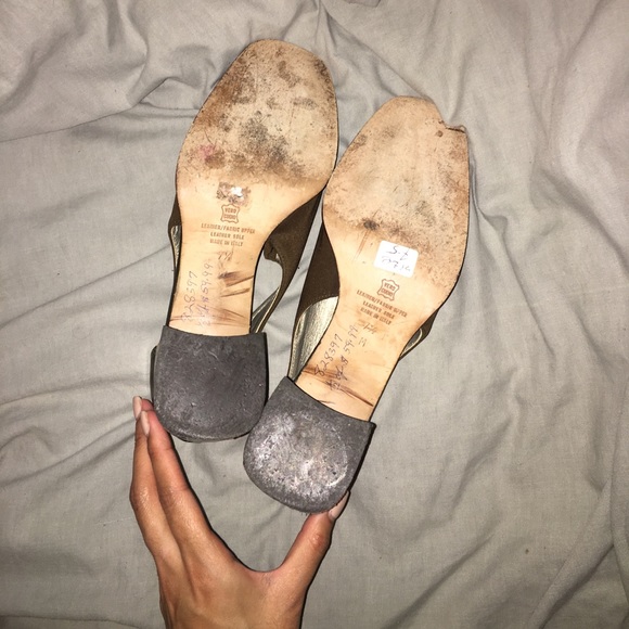 Vintage green leather block heels size US 7.5 - Picture 4 of 4